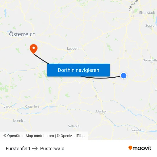 Fürstenfeld to Pusterwald map