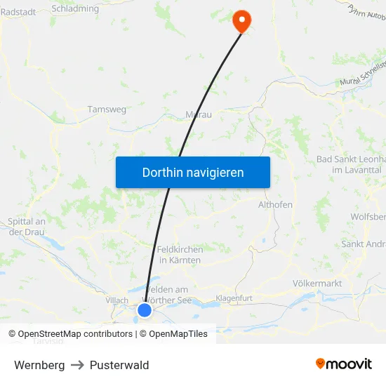 Wernberg to Pusterwald map