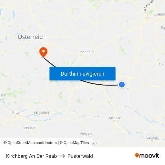 Kirchberg An Der Raab to Pusterwald map