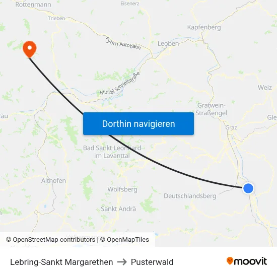 Lebring-Sankt Margarethen to Pusterwald map