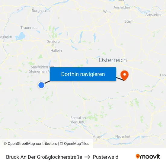 Bruck An Der Großglocknerstraße to Pusterwald map