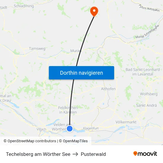 Techelsberg am Wörther See to Pusterwald map