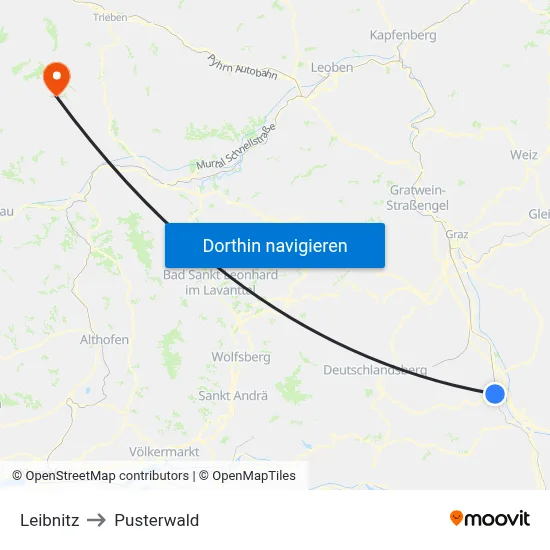 Leibnitz to Pusterwald map