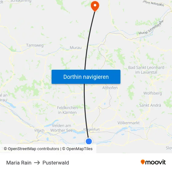 Maria Rain to Pusterwald map