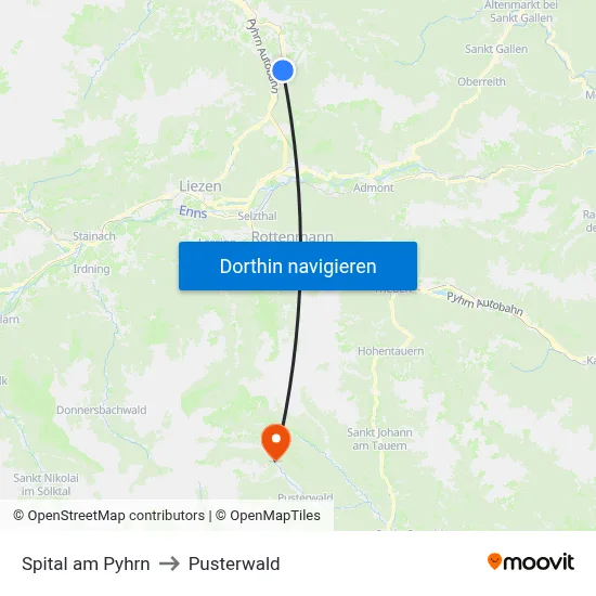 Spital am Pyhrn to Pusterwald map