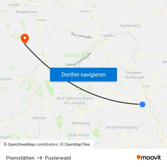 Premstätten to Pusterwald map
