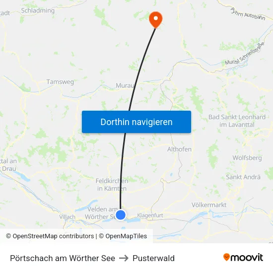 Pörtschach am Wörther See to Pusterwald map