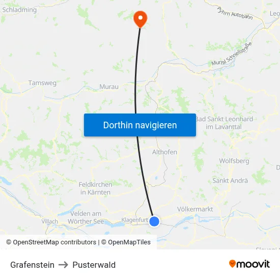 Grafenstein to Pusterwald map