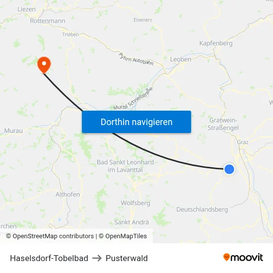 Haselsdorf-Tobelbad to Pusterwald map