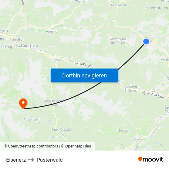 Eisenerz to Pusterwald map