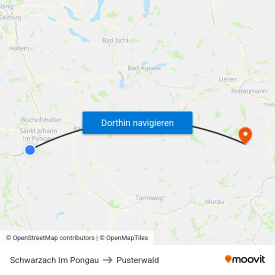 Schwarzach Im Pongau to Pusterwald map