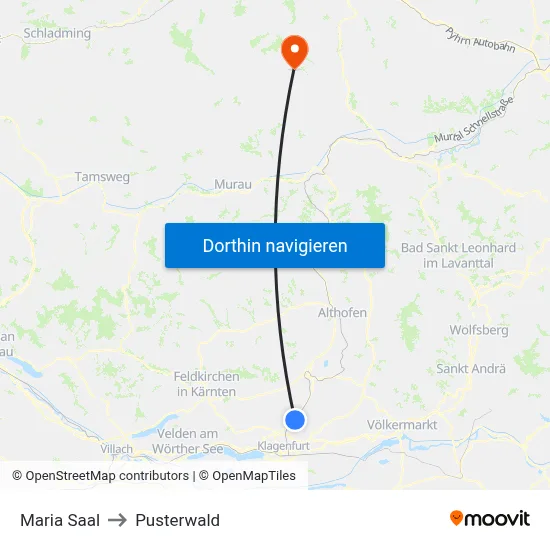 Maria Saal to Pusterwald map