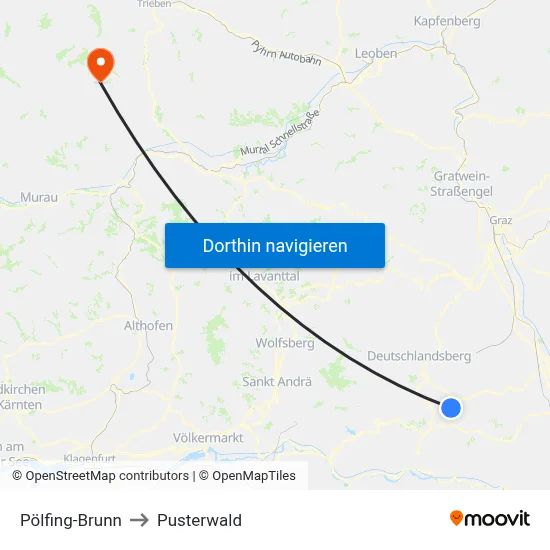 Pölfing-Brunn to Pusterwald map