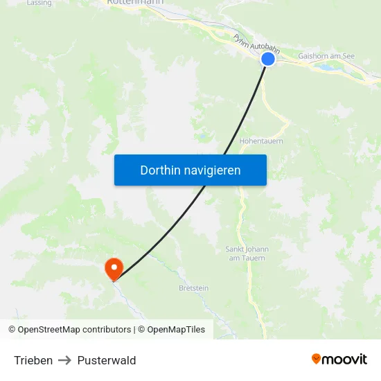 Trieben to Pusterwald map