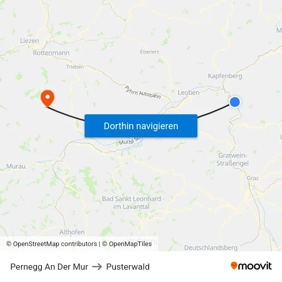 Pernegg An Der Mur to Pusterwald map