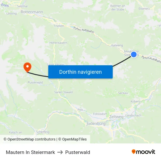 Mautern In Steiermark to Pusterwald map