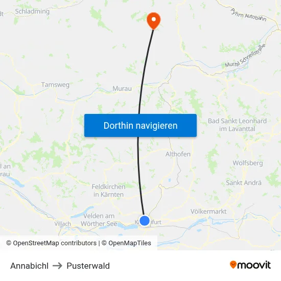 Annabichl to Pusterwald map