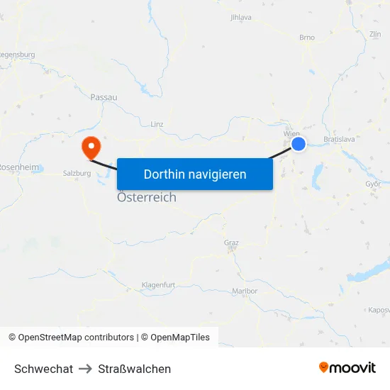 Schwechat to Straßwalchen map