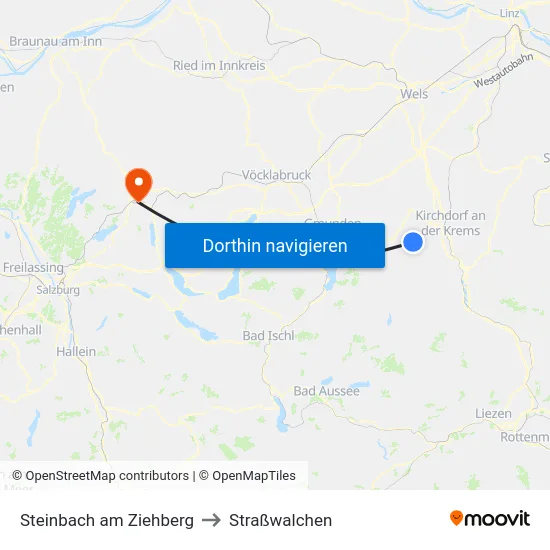 Steinbach am Ziehberg to Straßwalchen map
