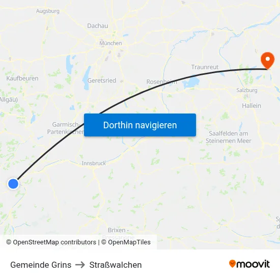 Gemeinde Grins to Straßwalchen map