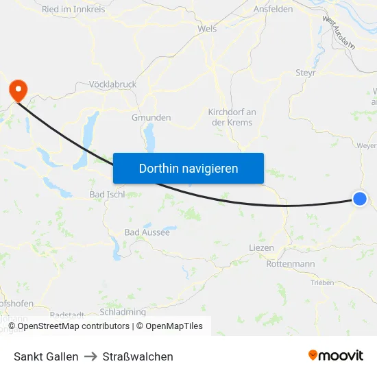 Sankt Gallen to Straßwalchen map