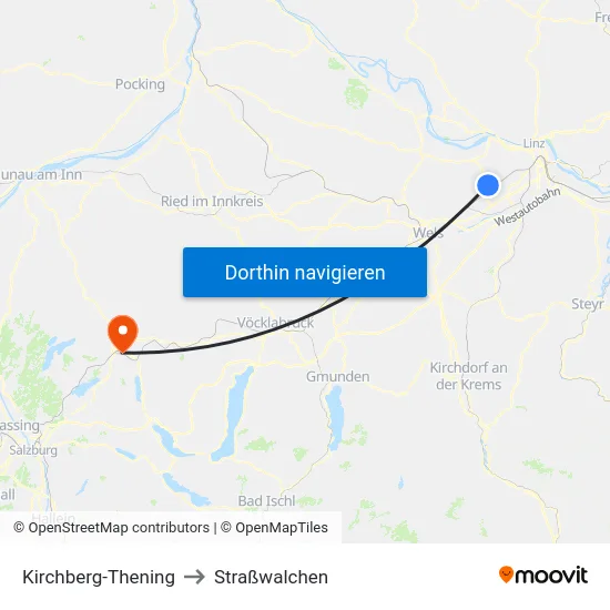 Kirchberg-Thening to Straßwalchen map