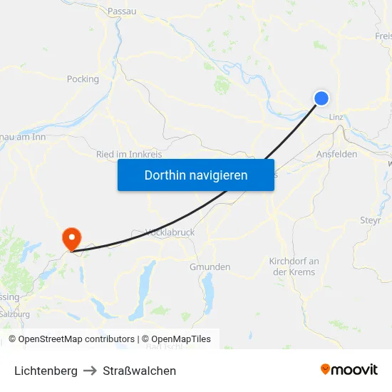 Lichtenberg to Straßwalchen map