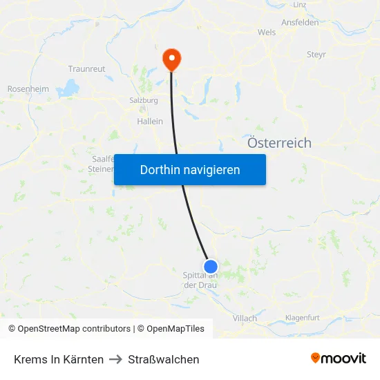 Krems In Kärnten to Straßwalchen map
