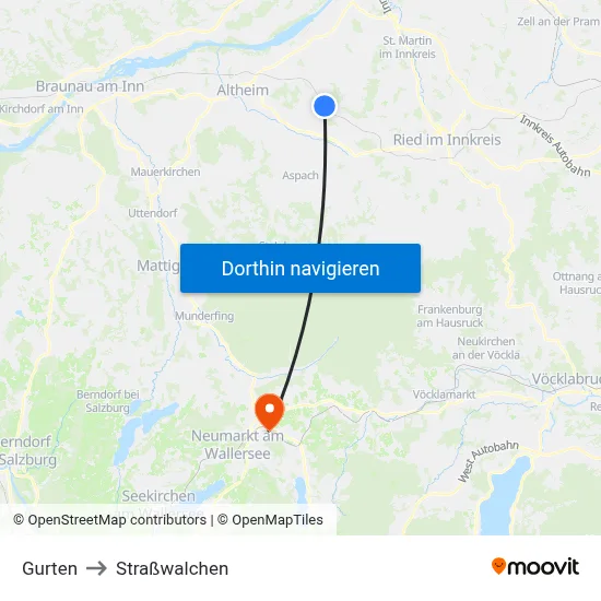 Gurten to Straßwalchen map