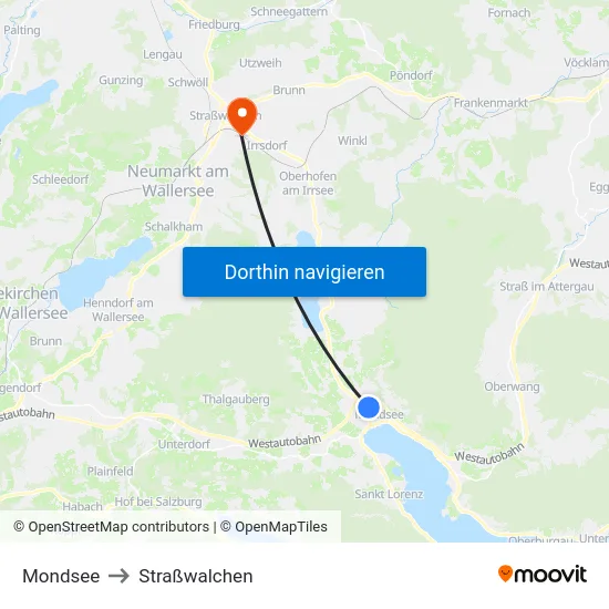 Mondsee to Straßwalchen map