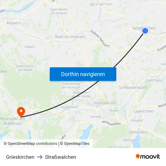 Grieskirchen to Straßwalchen map