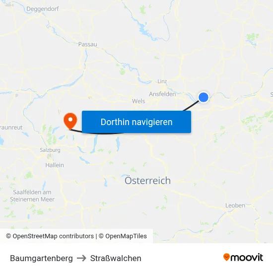 Baumgartenberg to Straßwalchen map
