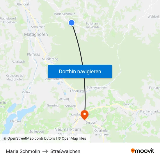 Maria Schmolln to Straßwalchen map