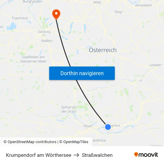 Krumpendorf am Wörthersee to Straßwalchen map