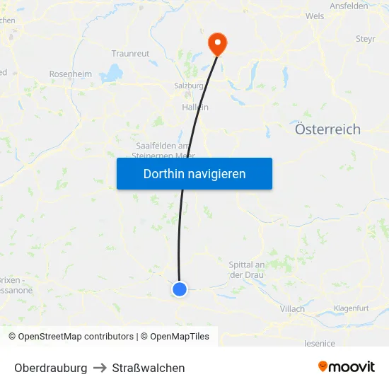 Oberdrauburg to Straßwalchen map