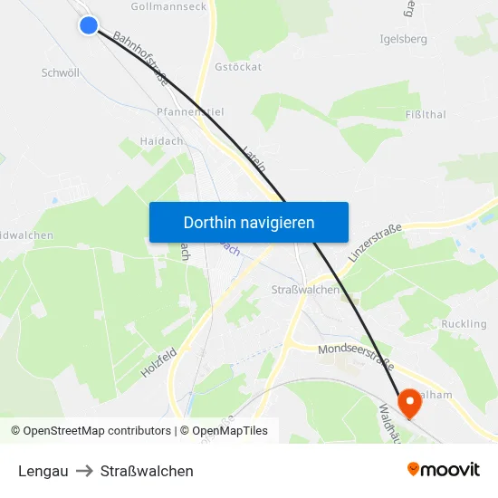 Lengau to Straßwalchen map