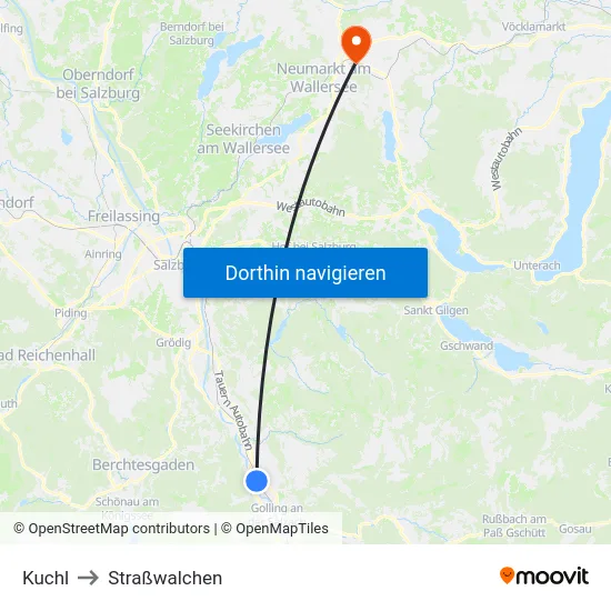 Kuchl to Straßwalchen map