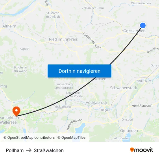 Pollham to Straßwalchen map