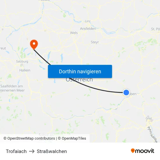 Trofaiach to Straßwalchen map