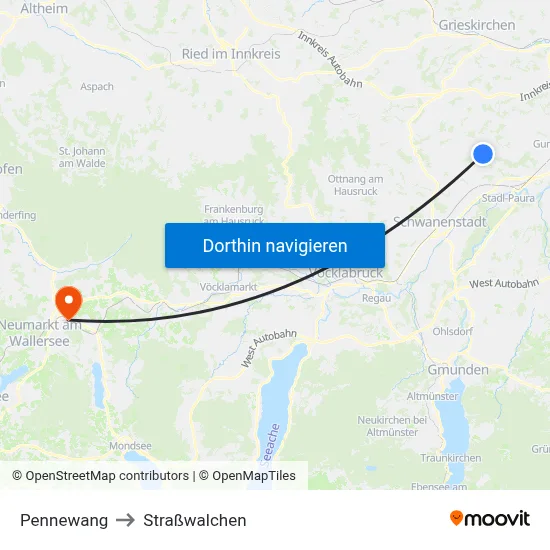 Pennewang to Straßwalchen map