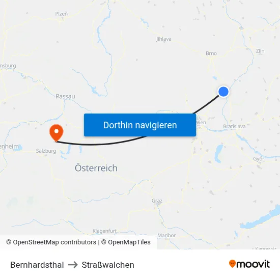 Bernhardsthal to Straßwalchen map