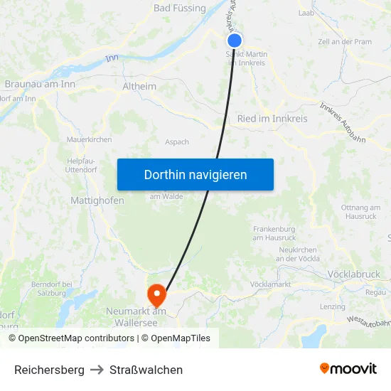 Reichersberg to Straßwalchen map