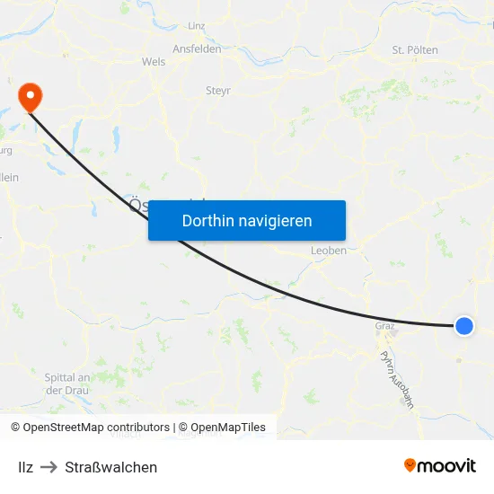 Ilz to Straßwalchen map