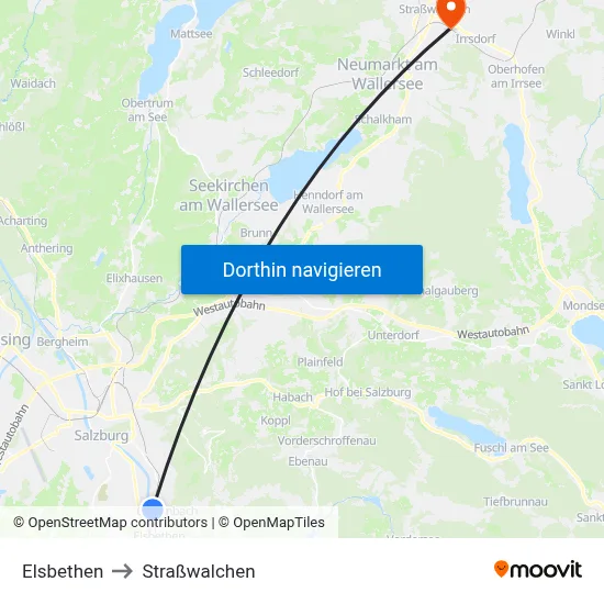 Elsbethen to Straßwalchen map