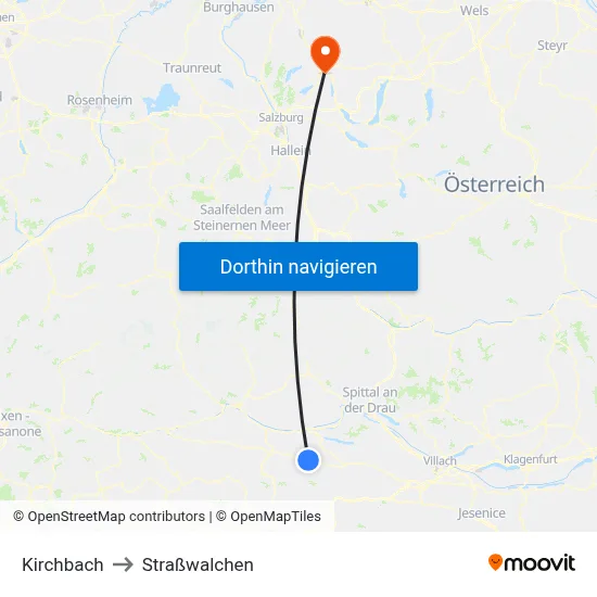 Kirchbach to Straßwalchen map