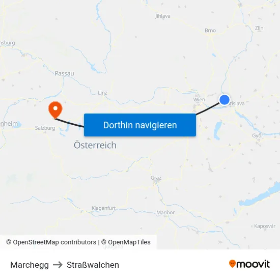 Marchegg to Straßwalchen map