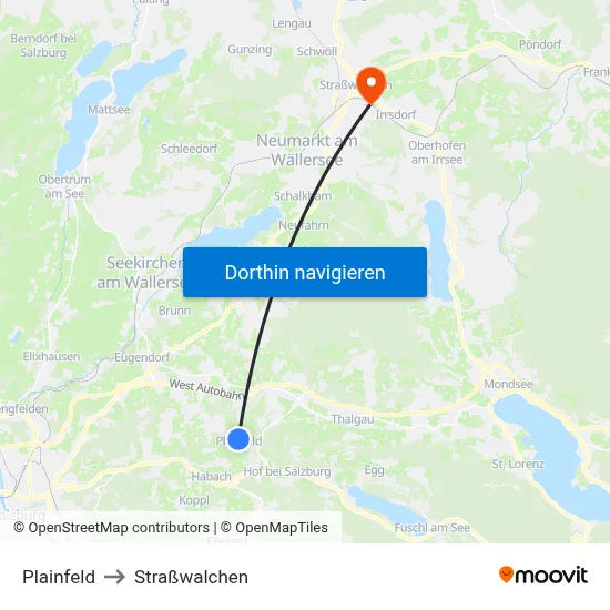 Plainfeld to Straßwalchen map