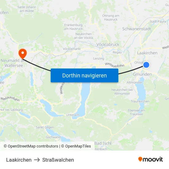 Laakirchen to Straßwalchen map