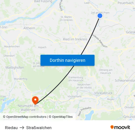 Riedau to Straßwalchen map