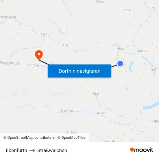 Ebenfurth to Straßwalchen map